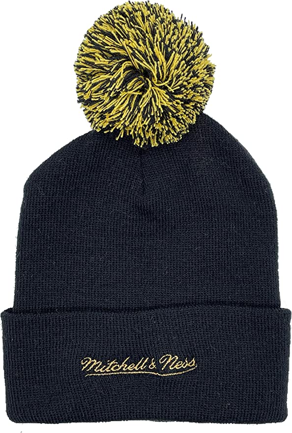 Toronto Raptors Mitchell & Ness Hardwood Classics Dribble Cuffed Pom Knit Black Hat
