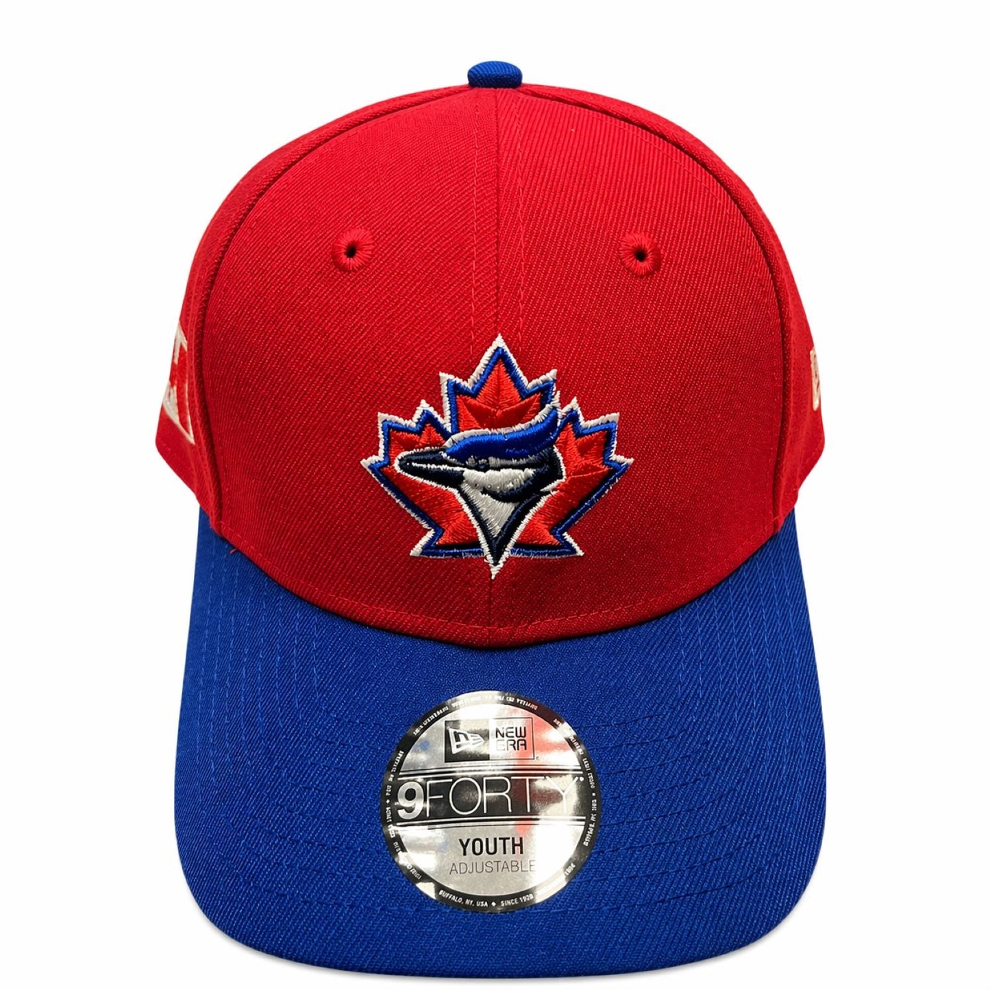 New Era MLB Youth 9FORTY Toronto Blue Jays Vintage Logo Canada Day 2026 Adjustable Hat - Red/Royal