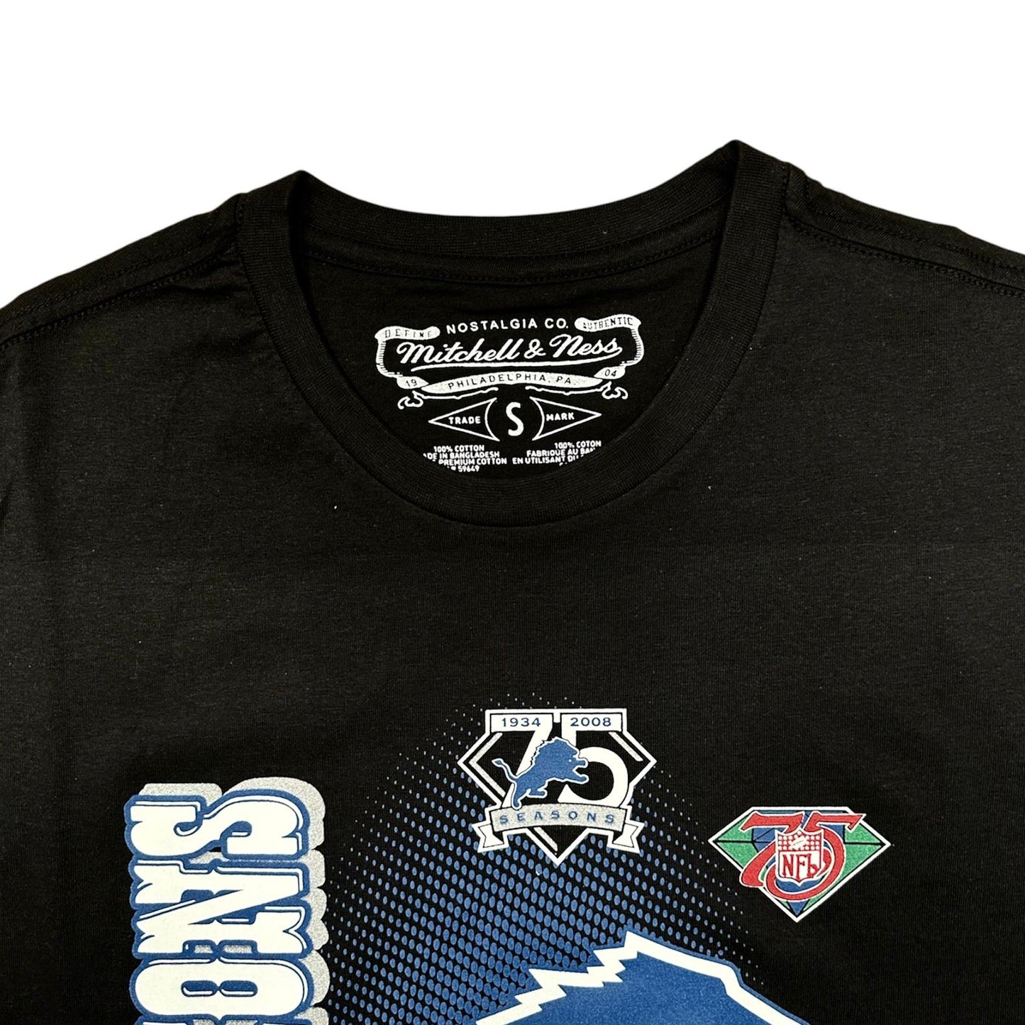 Men's Mitchell & Ness NFL Detroit Lions 75th Season 1934-2008 Tee - Black