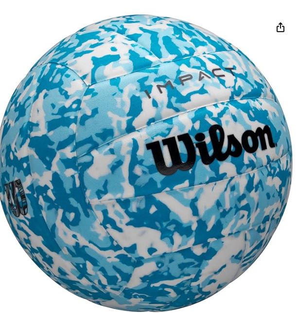 Blue and white camouflage volleyball with Wilson branding on a white background