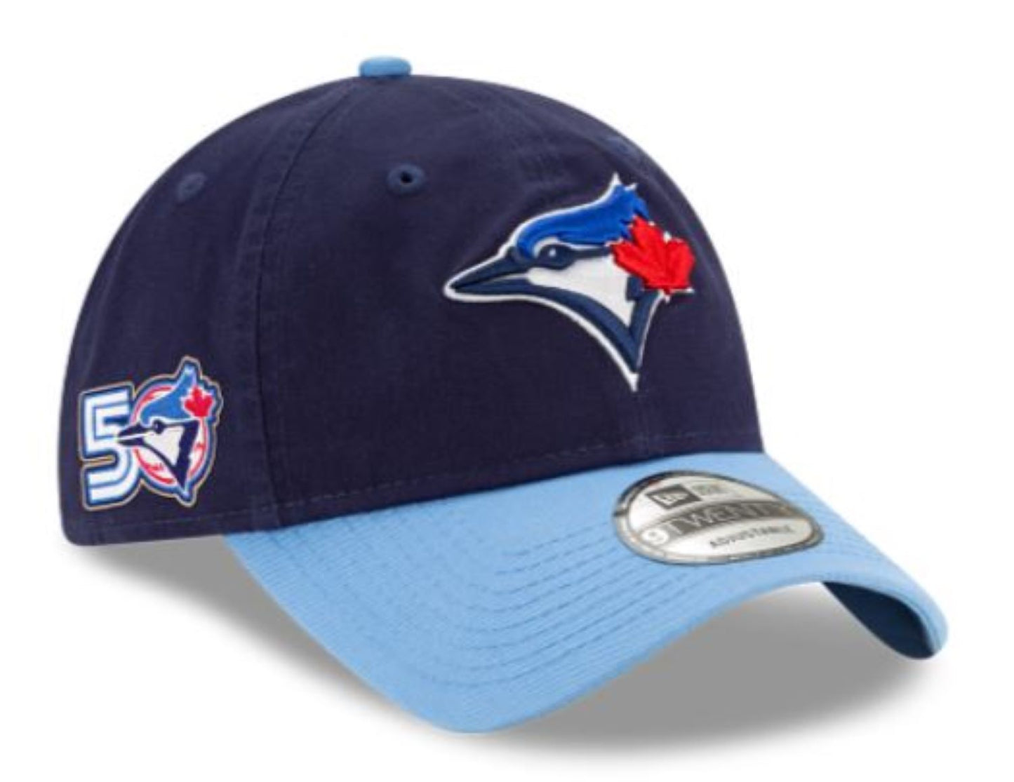 New Era 9TWENTY MLB Toronto Blue Jays 50th Anniversary Side Patch Alternate 4 Two Tone Player Replica Adjustable Hat - Navy/Powder Blue