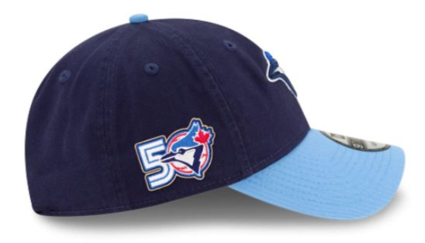 New Era 9TWENTY MLB Toronto Blue Jays 50th Anniversary Side Patch Alternate 4 Two Tone Player Replica Adjustable Hat - Navy/Powder Blue