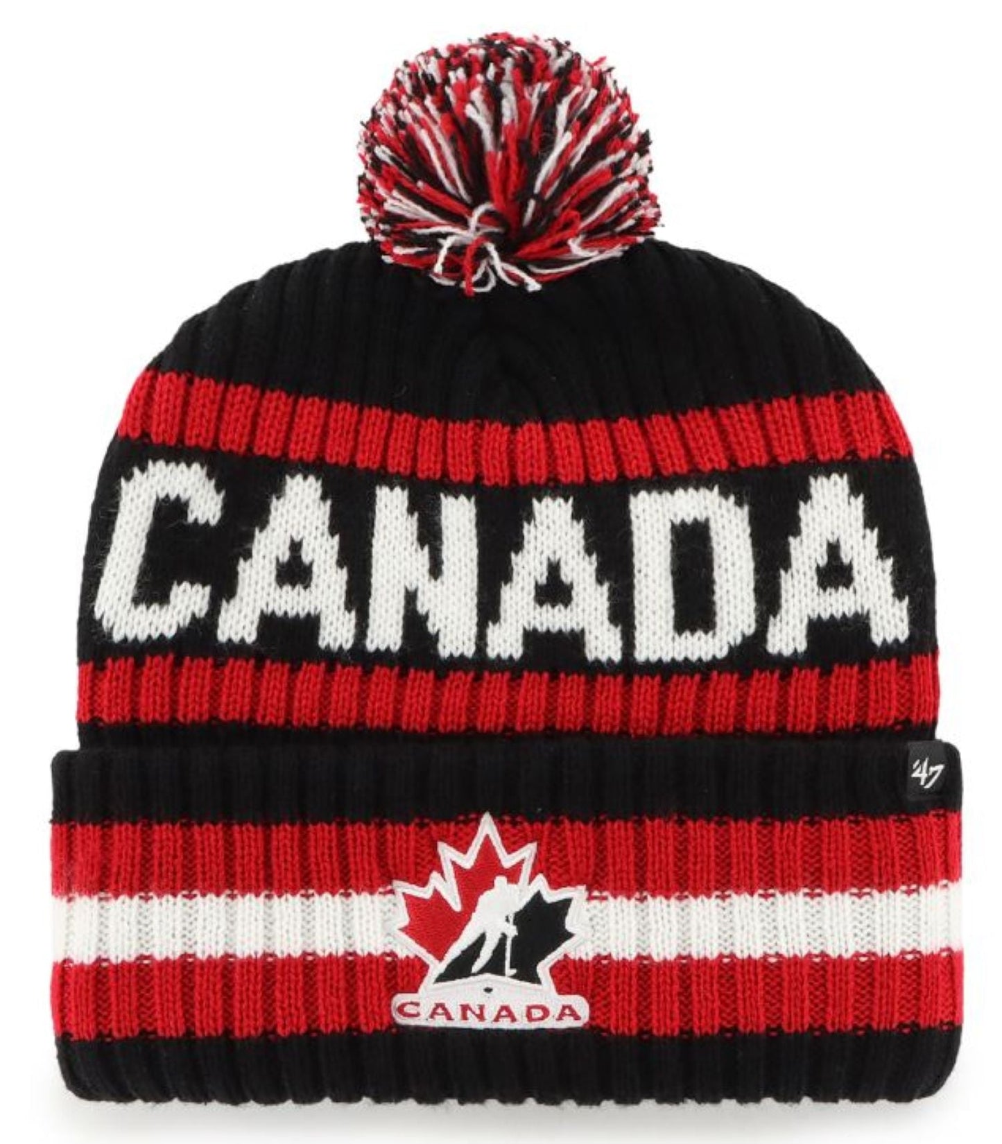 '47 Hockey Canada Bering Cuff Knit Beanie Pom - Black/Red