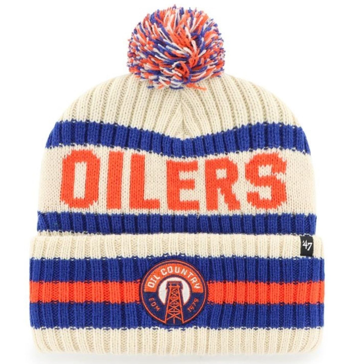 47 NHL Edmonton Oilers Bering Cuff Knit Beanie - Off White/Blue