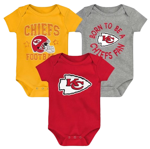 Newborn & Infant Gold/Red/Heather Gray Kansas City Chiefs Three-Pack Eat, Sleep & Drool Retro Bodysuit Set