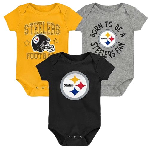 Newborn & Infant Black/Gold/Heather Gray Pittsburgh Steelers Game On Three-Piece Bodysuit Set