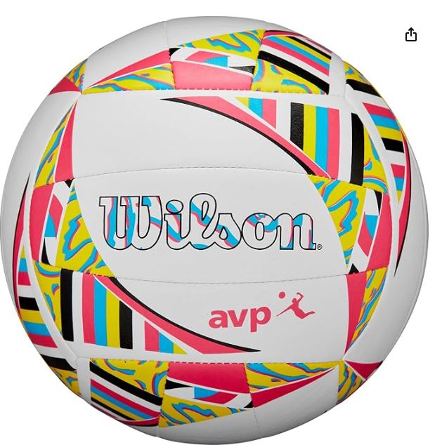 Colorful volleyball with Wilson and AVP logos on a white background