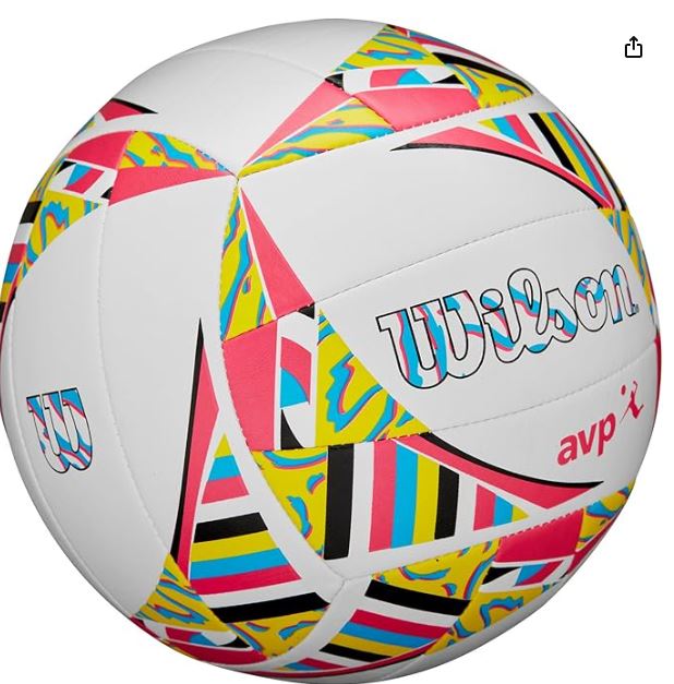 Colorful volleyball with Wilson branding on a white background