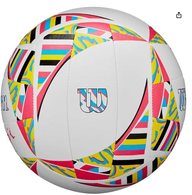 Colorful volleyball with Wilson logo on a white background