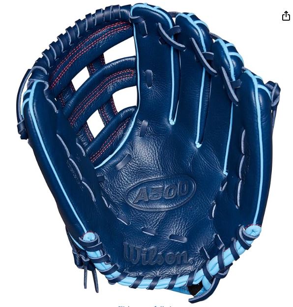 Wilson A500 12" Infield Youth Baseball Glove - Right Hand Throw, Navy/Blue/Red
