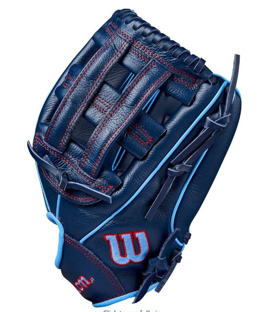 Wilson A500 12" Infield Youth Baseball Glove - Right Hand Throw, Navy/Blue/Red