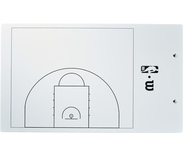 Diagram of a basketball court with NBA logo on a white background