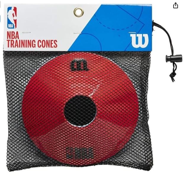 Red training cone in a mesh bag with NBA and Wilson branding.