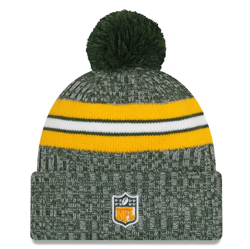 Green Bay Packers New Era 2023 Sideline Cuffed Knit Hat With Pom - Green
