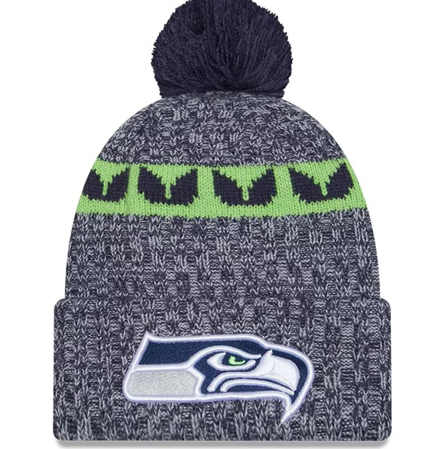 Seattle Seahawks New Era 2023 Sideline Cuffed Knit Hat With Pom - College Navy