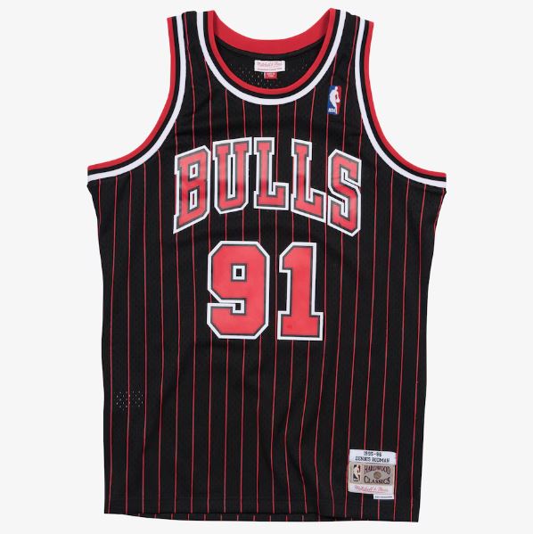 Mitchell & Ness Men's NBA Chicago Bulls Dennis Rodman 1995/96 Pinstripe Hardwood Classics Swingman Jersey - Black