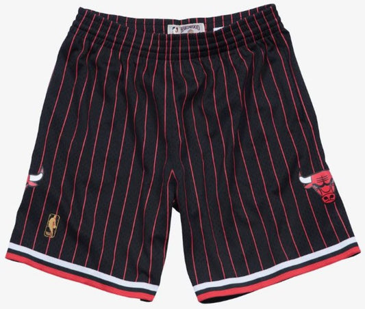 Mitchell & Ness Men's Chicago Bulls 1996-97 Black Alternate Swingman Shorts - Black/Red Pinstripe