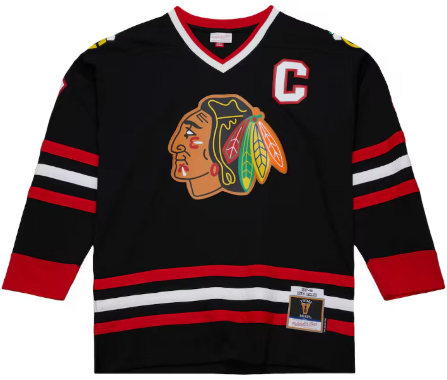 Mitchell & Ness NHL Chris Chelios Chicago Blackhawks 1997/98 Captain Replica Jersey - Black/Red
