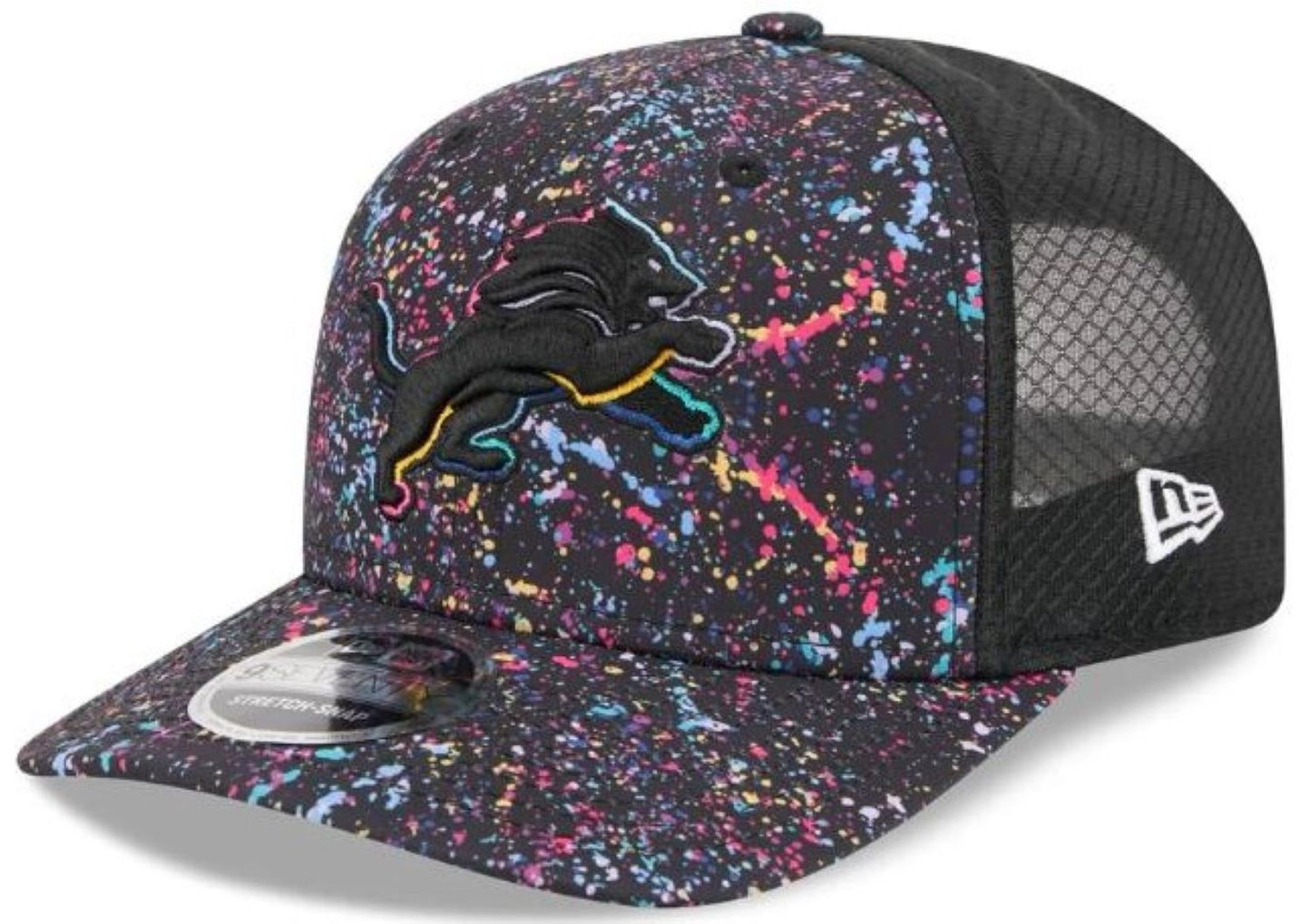 New Era NFL Detroit Lions 2025 Crucial Catch 9SEVENTY Stretch-Snap Trucker Adjustable Hat - Black