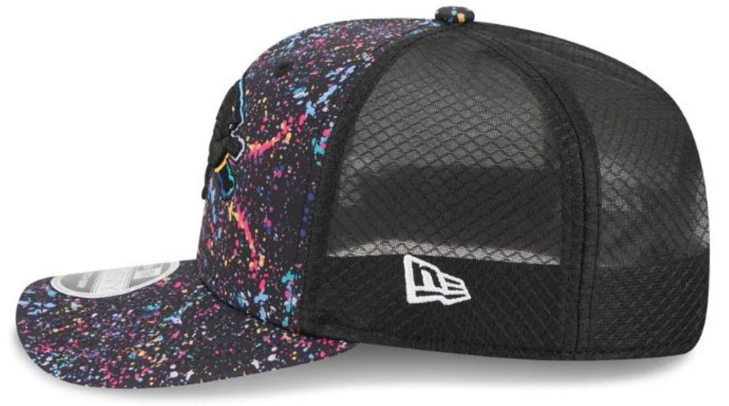 New Era NFL Detroit Lions 2025 Crucial Catch 9SEVENTY Stretch-Snap Trucker Adjustable Hat - Black