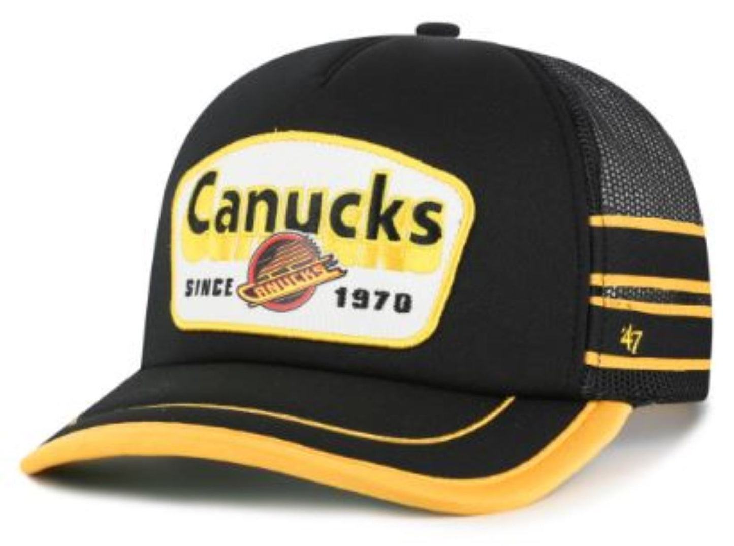 '47 NHL Vancouver Canucks Golden Age Hitch FM Snapback Hat - Black/Yellow