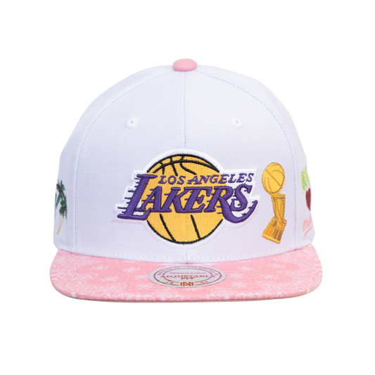 Men's Mitchell & Ness Los Angeles Lakers Snapback Hat - White/Pink