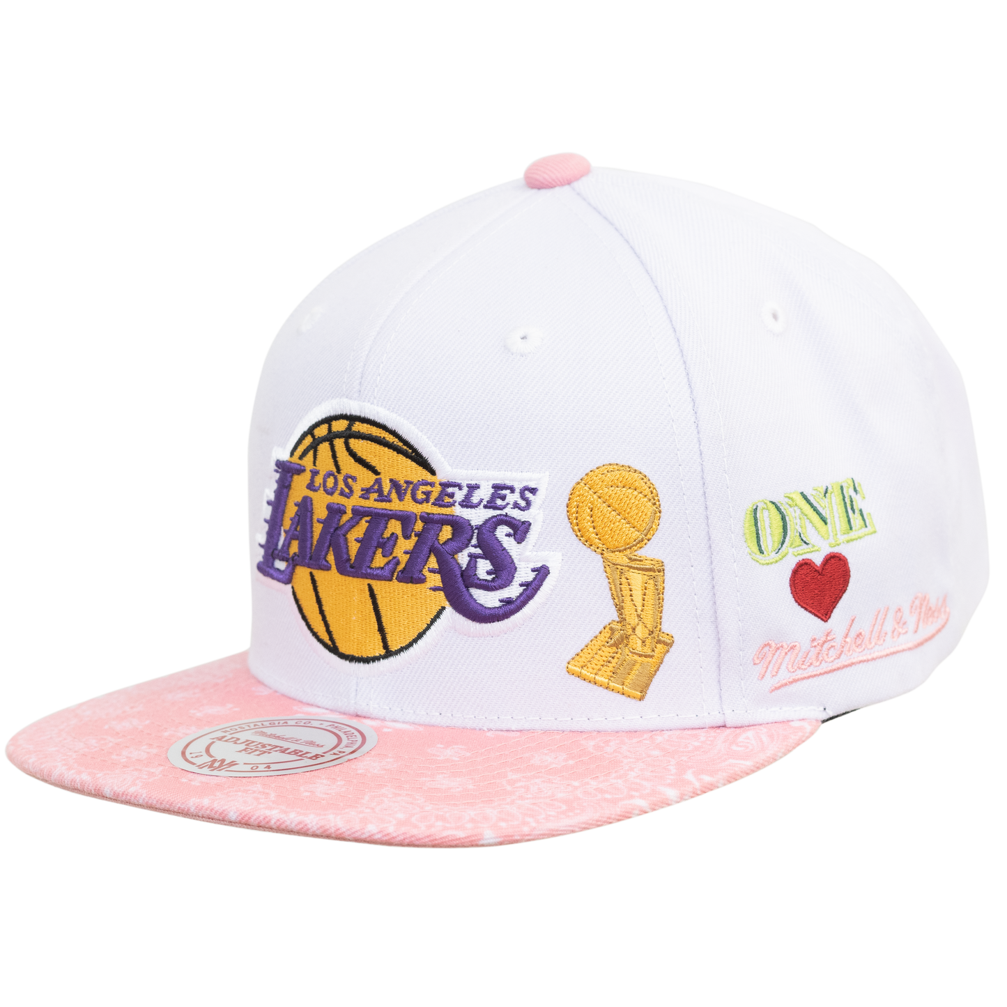Men's Mitchell & Ness Los Angeles Lakers Snapback Hat - White/Pink