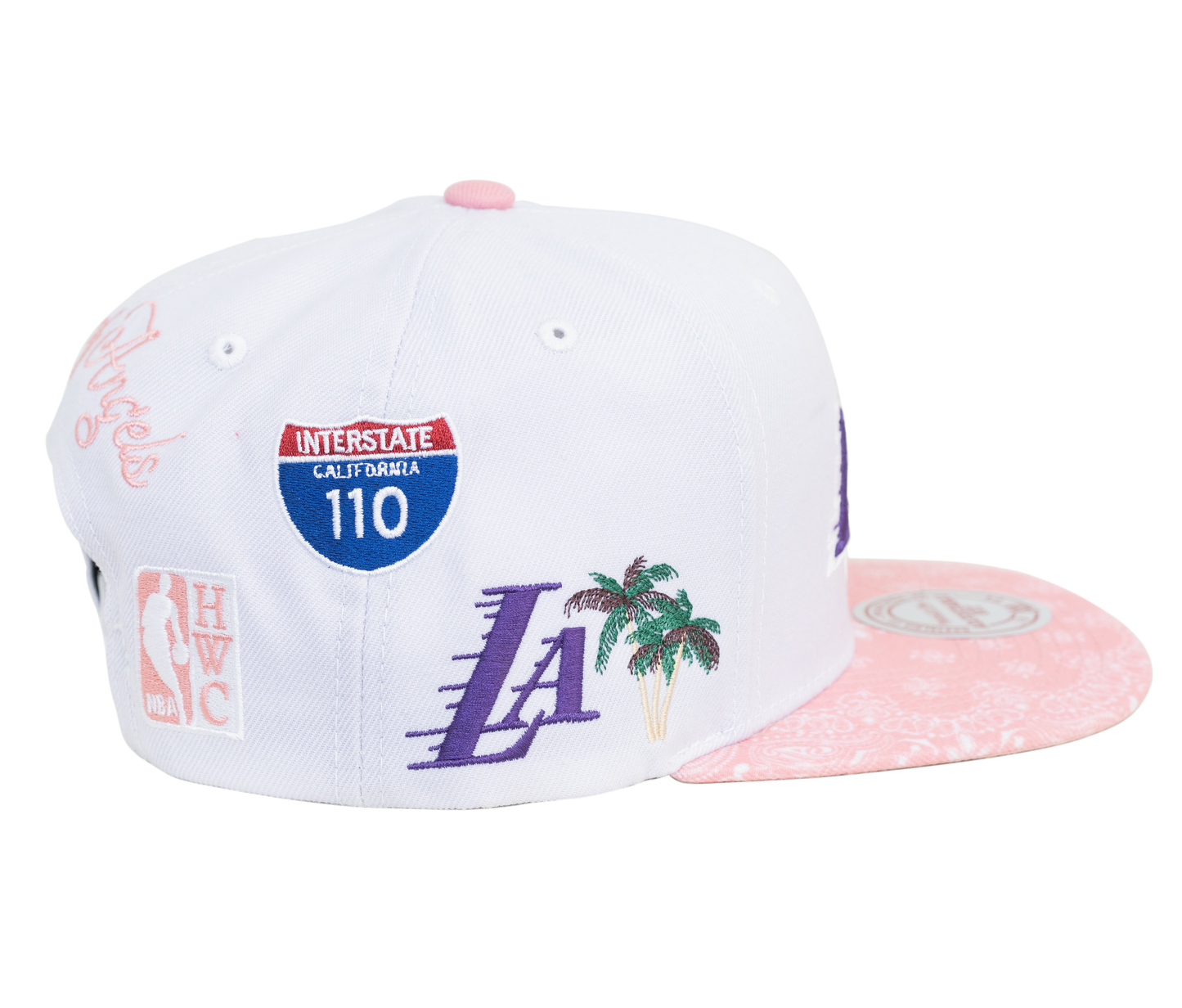 Men's Mitchell & Ness Los Angeles Lakers Snapback Hat - White/Pink