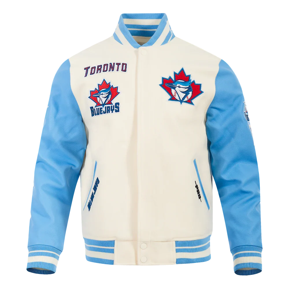 Pro Standard MLB Toronto Blue Jays Retro Classic Rib Wool Varsity Jacket – Cream/Blue