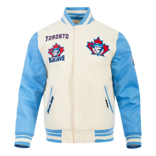 Pro Standard MLB Toronto Blue Jays Retro Classic Rib Wool Varsity Jacket – Cream/Blue