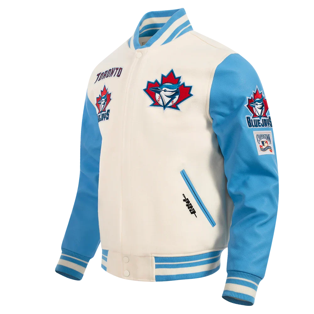 Pro Standard MLB Toronto Blue Jays Retro Classic Rib Wool Varsity Jacket – Cream/Blue
