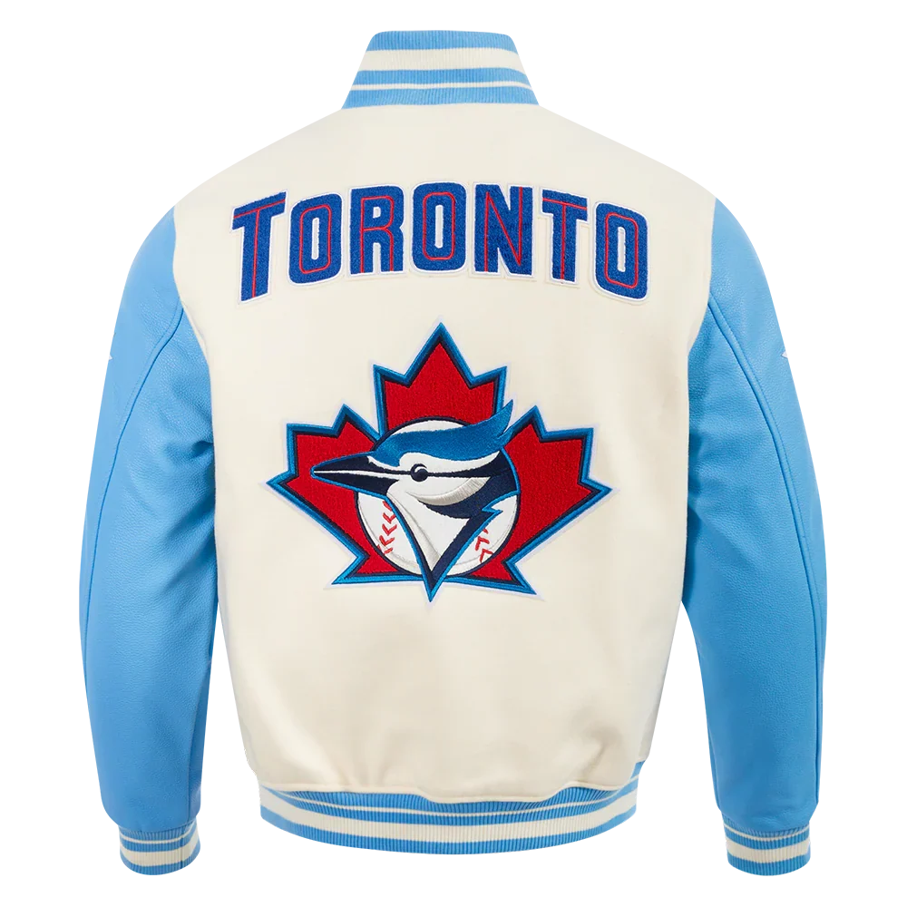 Pro Standard MLB Toronto Blue Jays Retro Classic Rib Wool Varsity Jacket – Cream/Blue