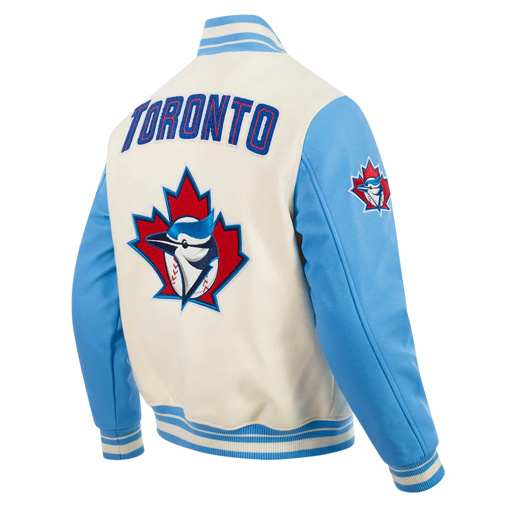 Pro Standard MLB Toronto Blue Jays Retro Classic Rib Wool Varsity Jacket – Cream/Blue