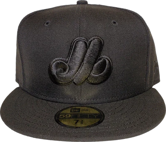 New Era Montreal Expos Black on Black MLB Baseball 59FIFTY Fitted Hat - Black & Black Logo