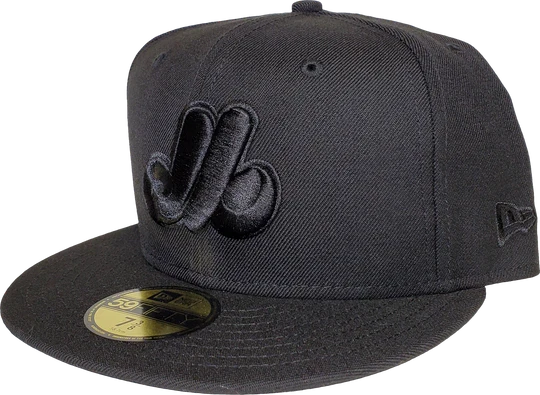 New Era Montreal Expos Black on Black MLB Baseball 59FIFTY Fitted Hat - Black & Black Logo