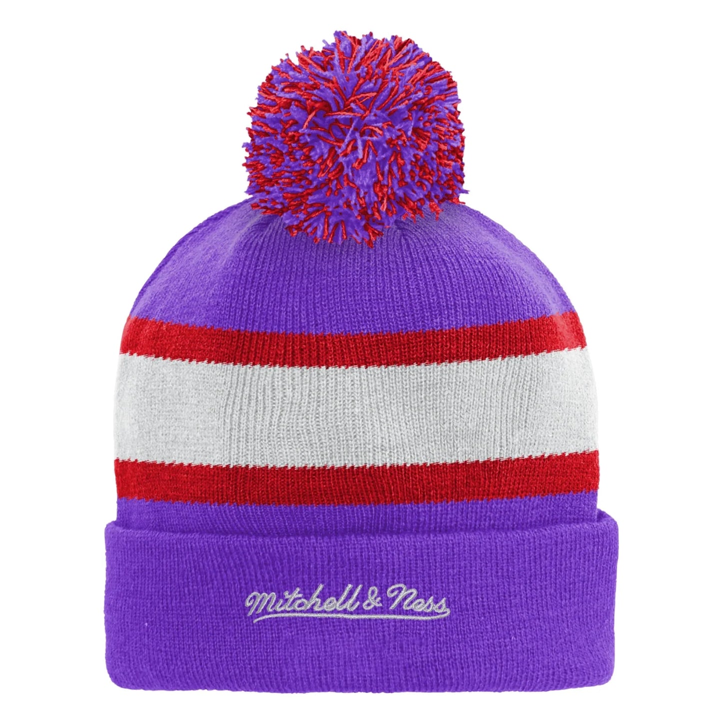 Mitchell & Ness Youth NBA Toronto Raptors Striped Cuffed Knit Hat with Pom - Purple