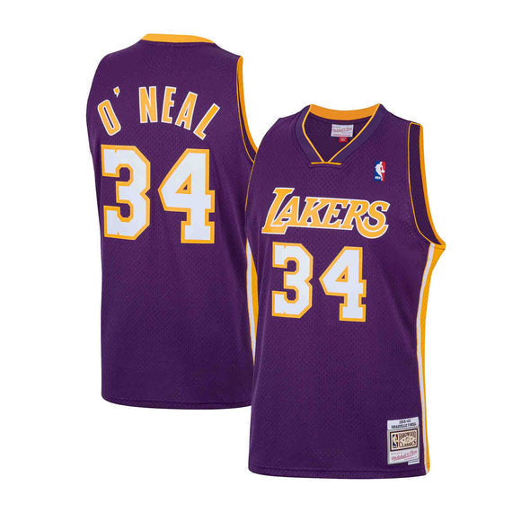 Men's Mitchell and Ness Los Angeles Lakers Shaquille O'Neil 1999-00 Hardwood Classics Swingman Jersey - Purple and Gold - Mens