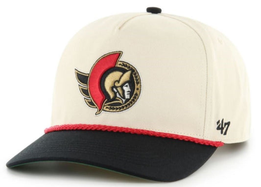 '47 NHL Ottawa Senators Natural Rope TT Hitch Adjustable Snapback Hat - Beige/Black