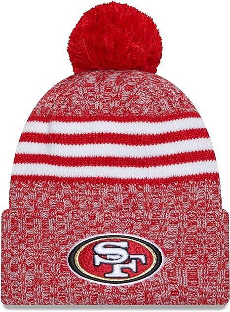 New Era San Francisco 49ers 2023 Sideline Cuffed Knit Hat with Pom - Scarlet