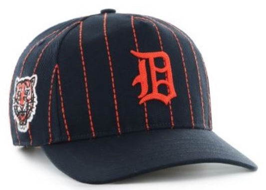 '47 MLB Detroit Tigers Rawlings Pinstripe Clean Up Adjustable Snapback Hat - Black/Orange