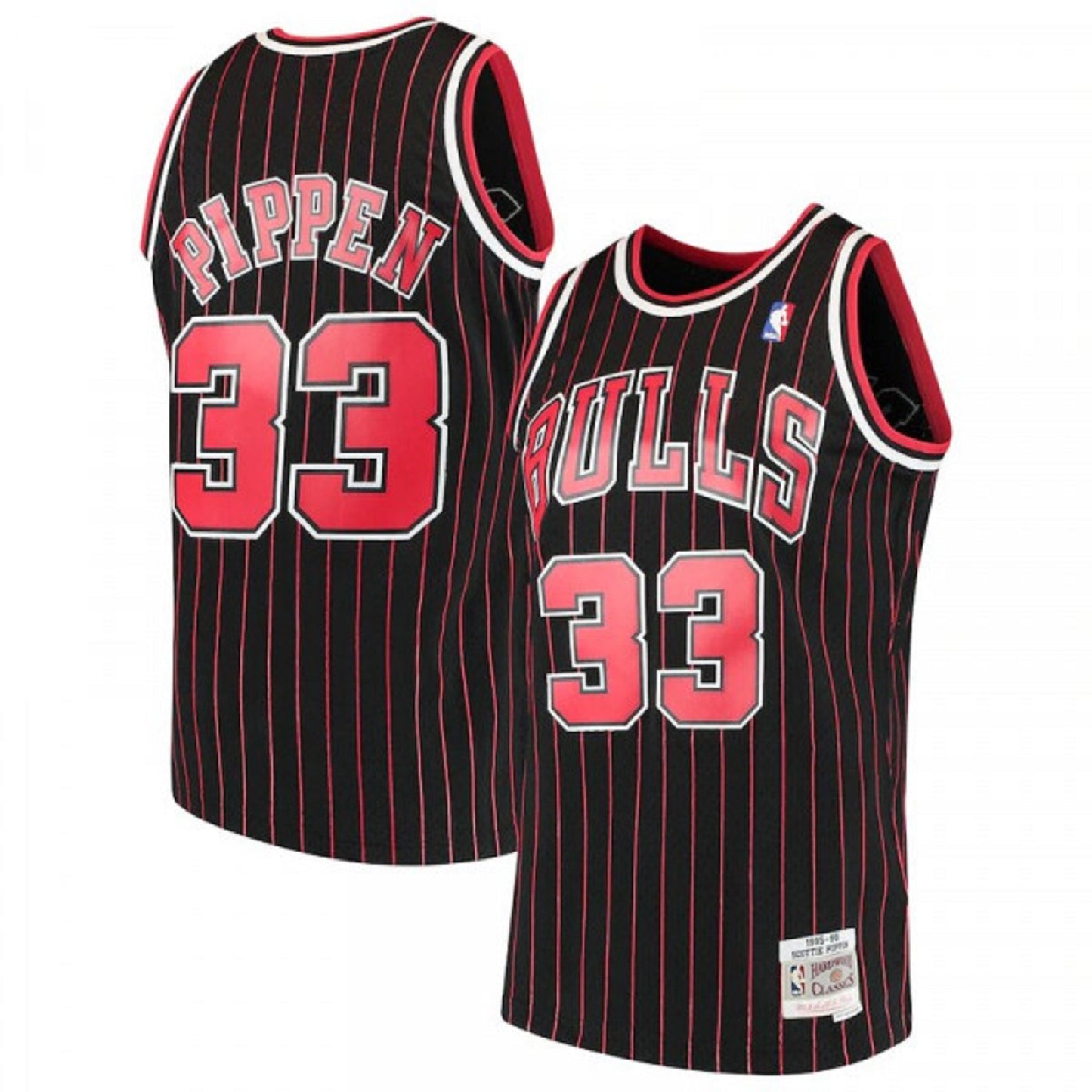 Mitchell & Ness Men's NBA Chicago Bulls Scottie Pippen 1995-96 Pinstripe Hardwood Classics Swingman Jersey - Black