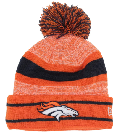 New Era NFL Denver Broncos Stripe Knit Beanie Hat Hat With Pom - Orange