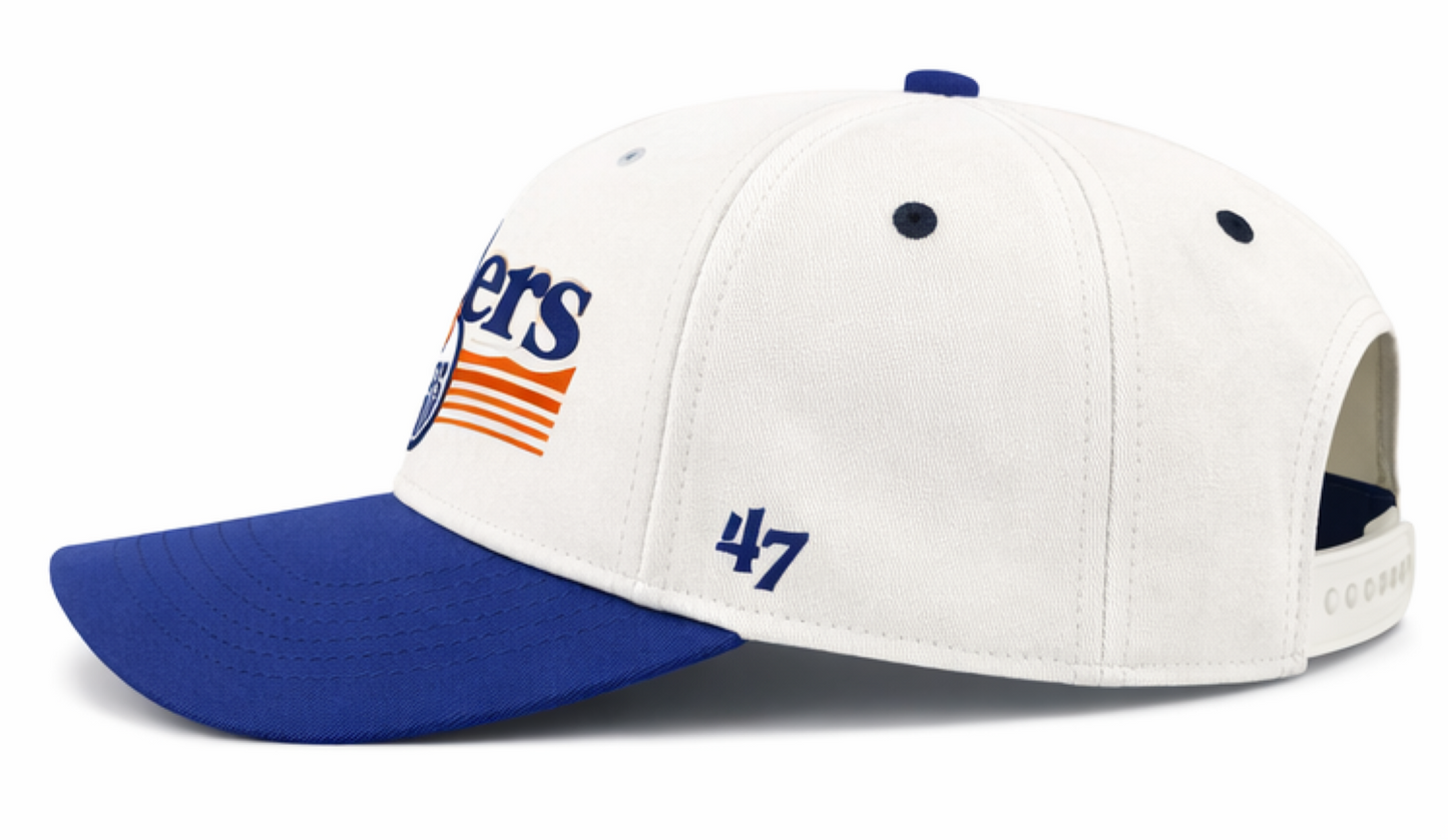 47 NHL Edmonton Oilers Script Fade TT Rope Hitch Snapback Hat - White/Blue