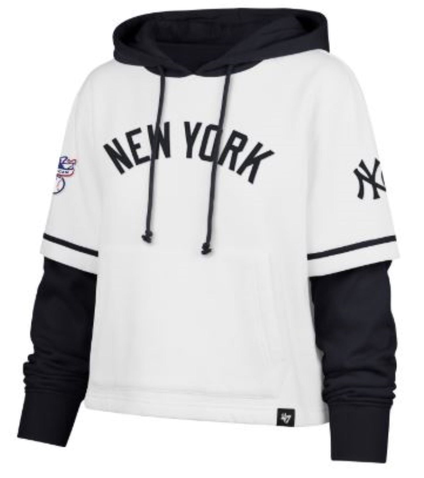 47 MLB New York Yankees Women's Cropped Trifecta Shortstop Hoodie - White/Black
