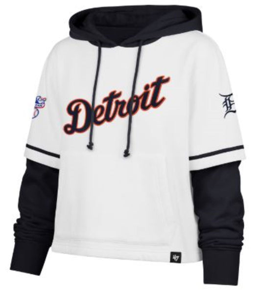 47 MLB Detroit Tigers Women's Cropped Trifecta Shortstop Hoodie - White/Black