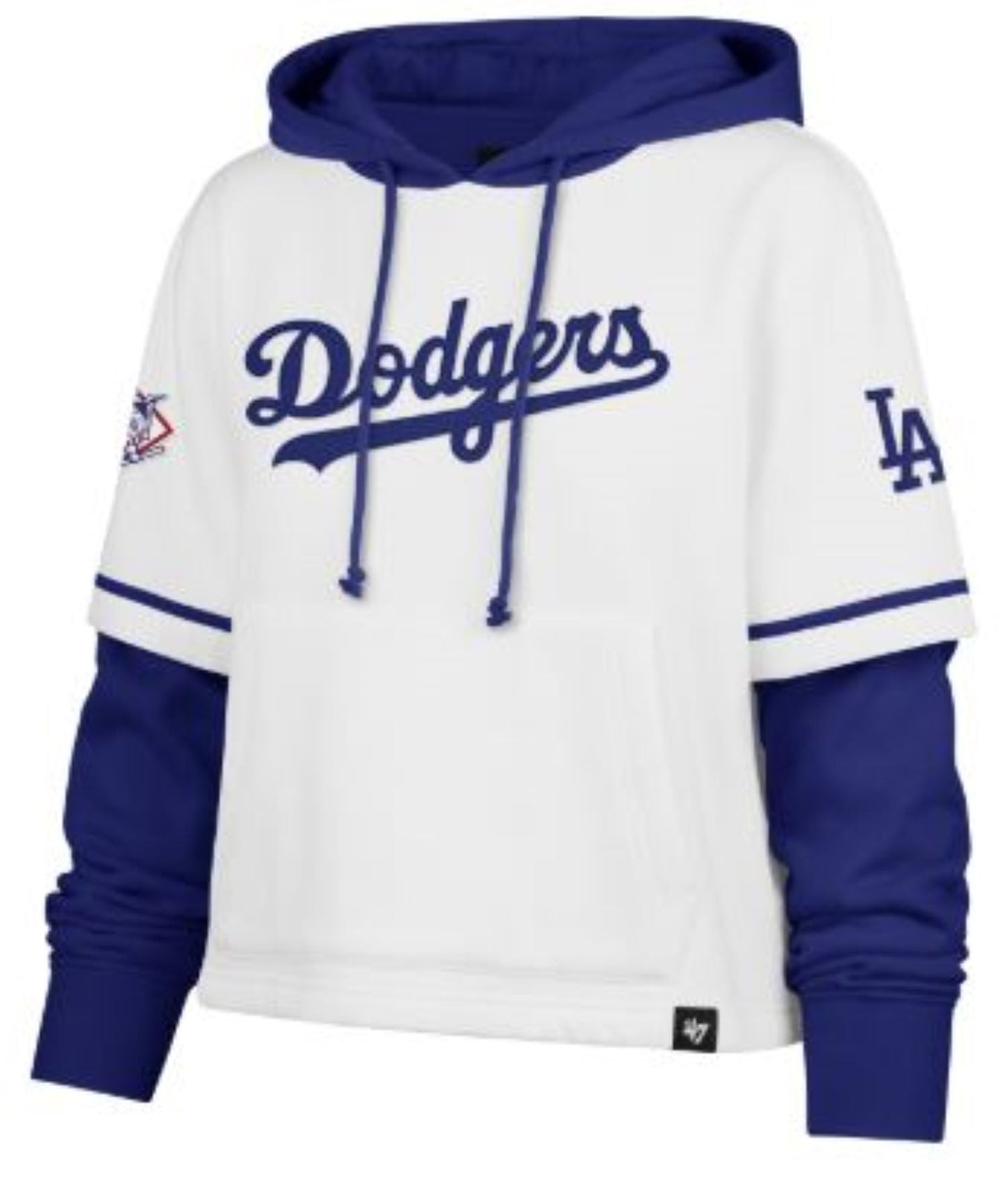 47 MLB Los Angeles Dodgers Women's Trifecta Cropped Shortstop Hoodie - White/Blue