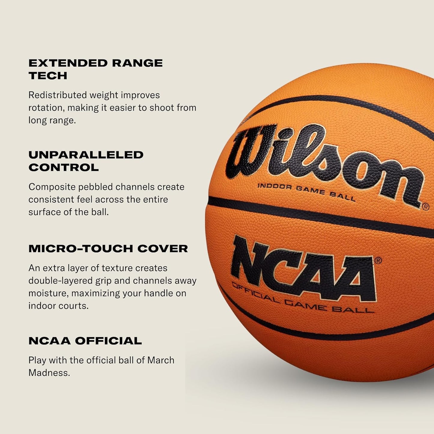 Wilson NCAA Evo NXT Indoor Game Basketball - Size 7-29.5"