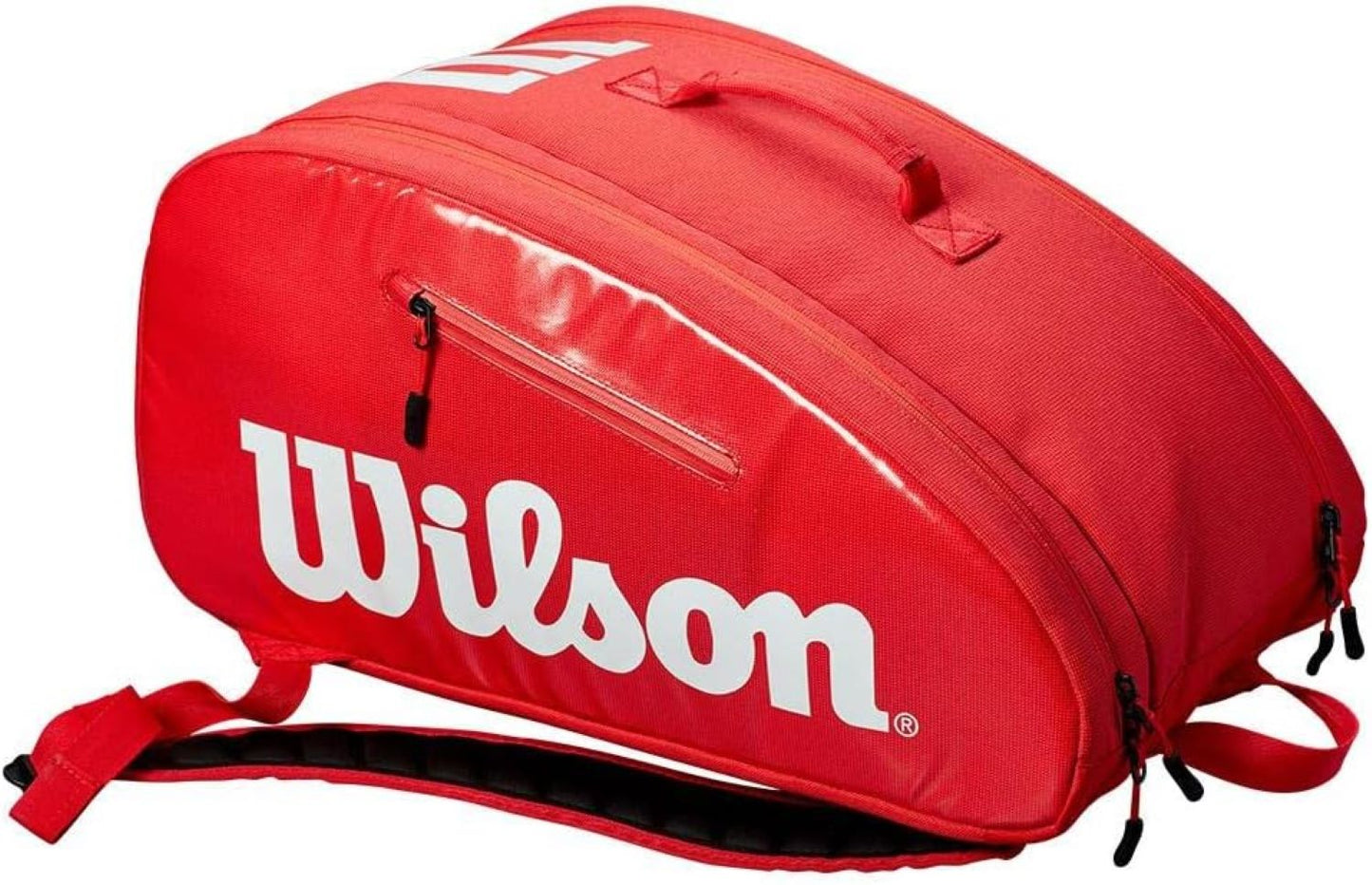 Red Wilson tennis bag on a white background