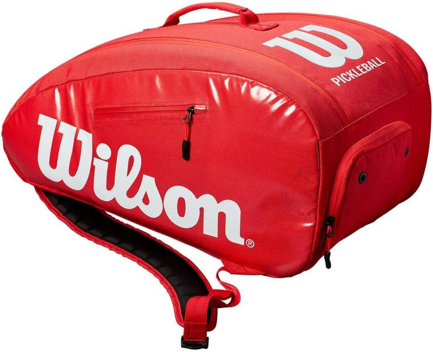 Red Wilson pickleball bag on a white background
