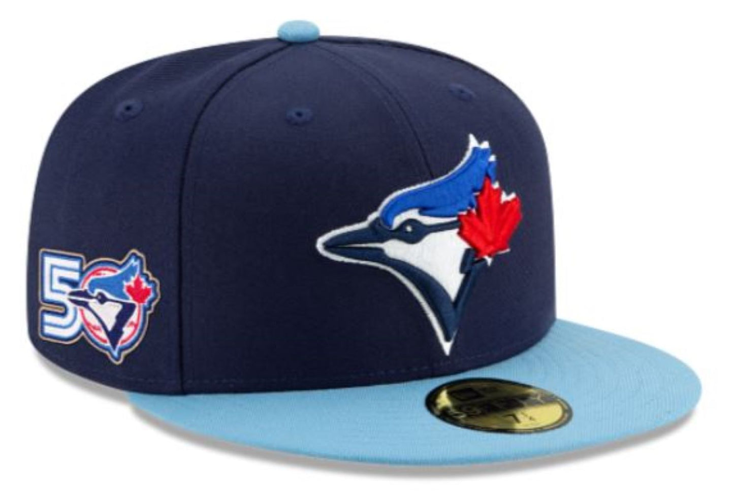 New Era 59FIFTY MLB Toronto Blue Jays 50th Anniversary Side Patch Authentic Collection Two Tone Fitted Hat - Navy/Powder Blue